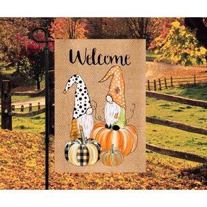 Fall Gnomes and Pumpkins Welcome Garden Flag